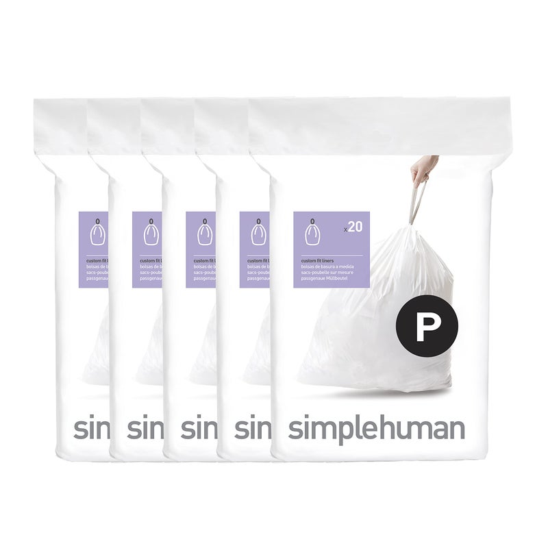 simplehuman Code P 100 Count, Dispenser Pack Custom Fit Liners, Drawstring Trash Bags, 50-60 Liter / 13-16 Gallon, White - Image 1